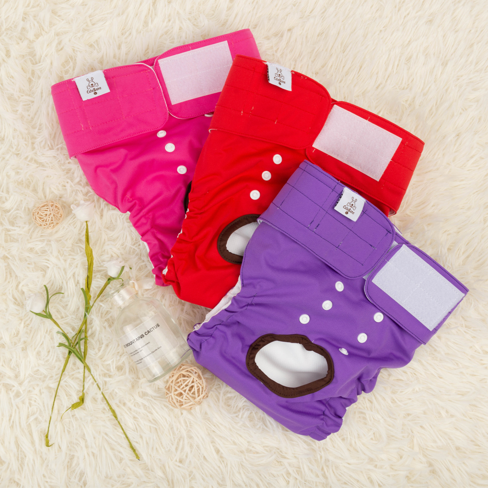 3 Pack Plain Color Female Dog Diapers - Red&Purple&Rose red