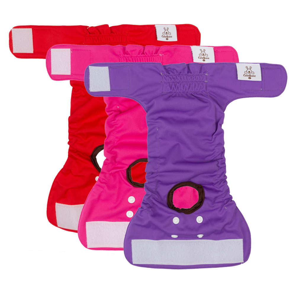3 Pack Plain Color Female Dog Diapers - Red&Purple&Rose red