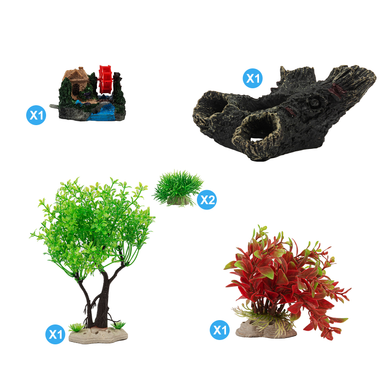 Petgoal Aquarium Fish Tank Decorations Accessories Decor Set