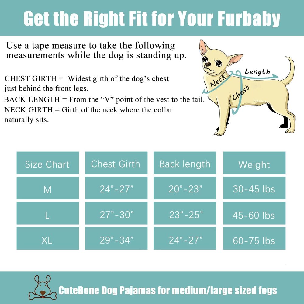 CuteBone Dog Pajamas Stretchy Clothes for Medium/Large Sized Dogs Boys and Girls