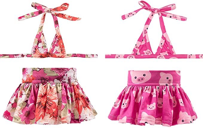 CuteBone Dog Bikini 2-Pack Swimsuit Puppy Bathing Suit for Small Dogs Clothes Flower & Pink Pig Girl Costume