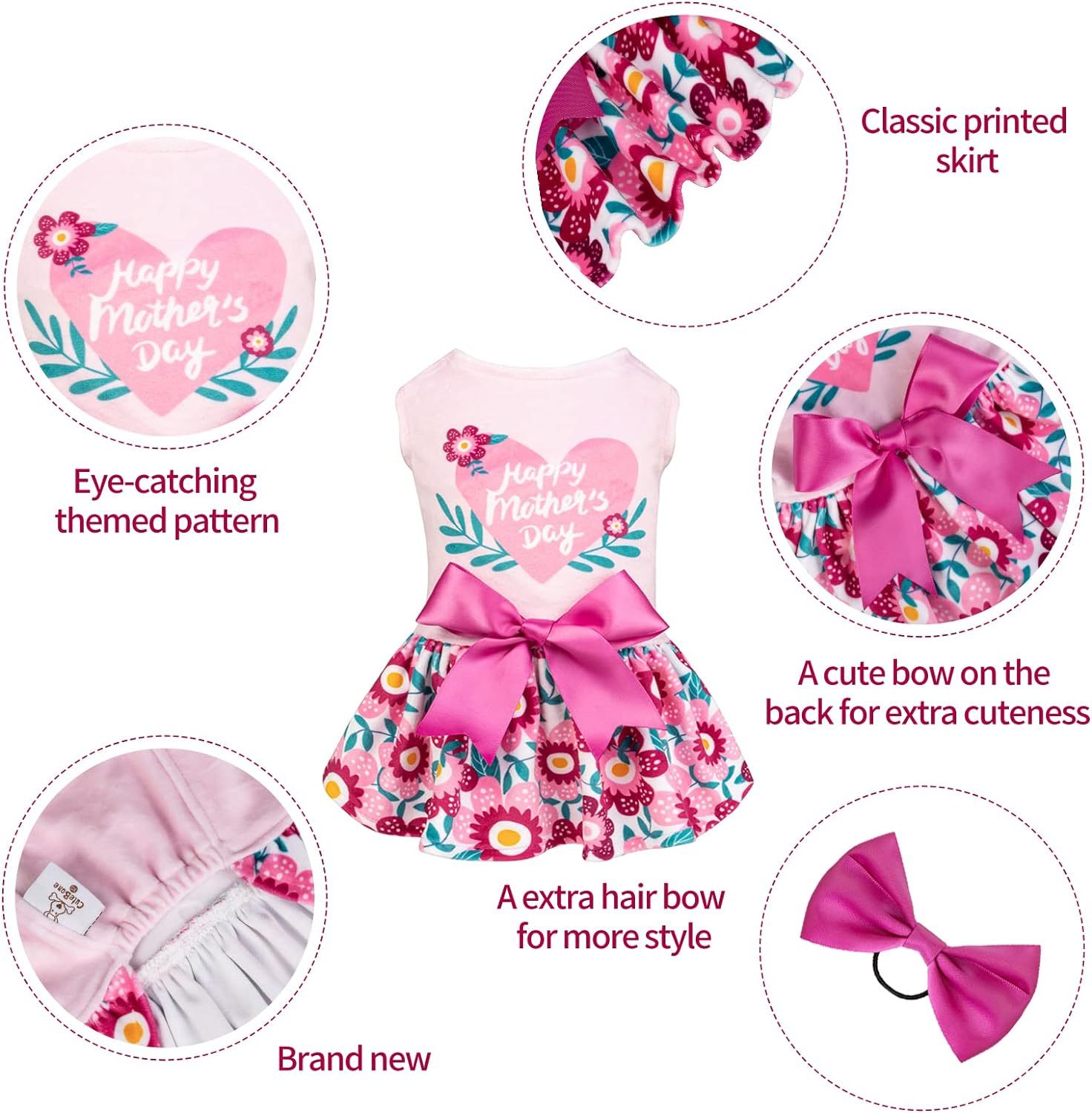 CuteBone Houndstooth Dog Dress Velvet Turtleneck Puppy Skirt with Bow Hair Rope Birthday Gift CVA22-D