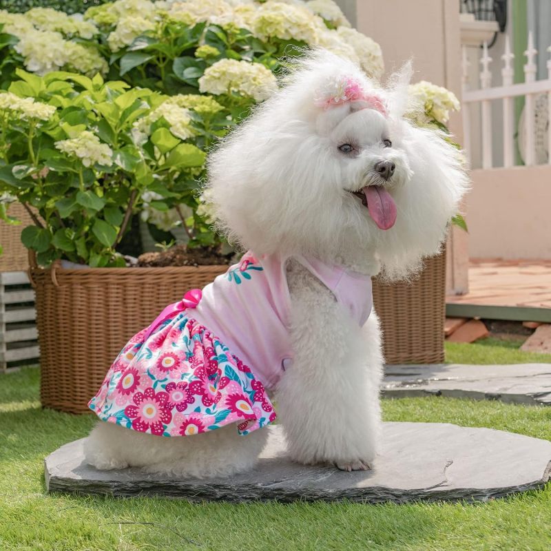 CuteBone Houndstooth Dog Dress Velvet Turtleneck Puppy Skirt with Bow Hair Rope Birthday Gift CVA22-D