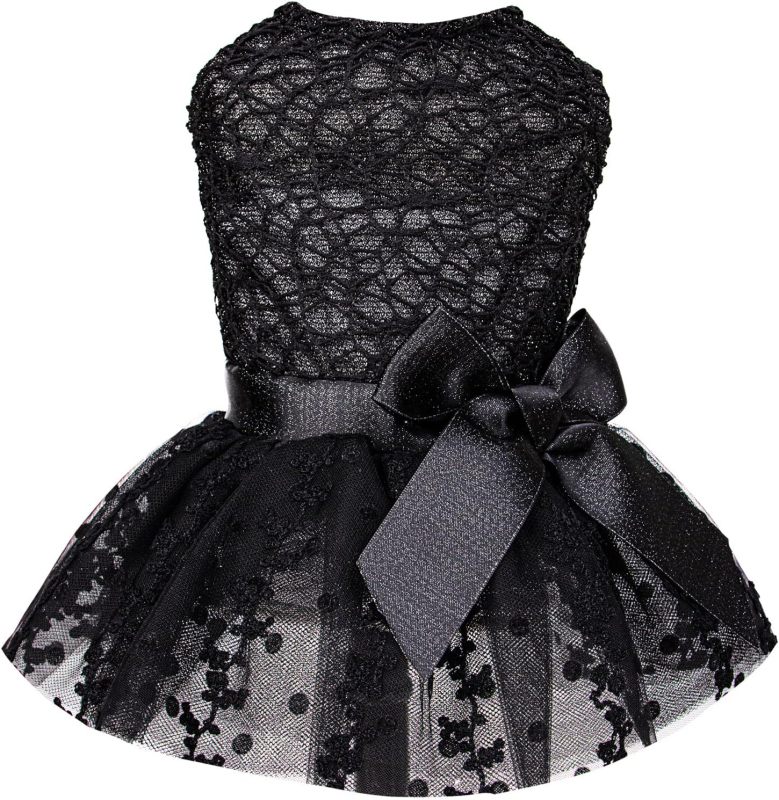 CuteBone Houndstooth Dog Dress Velvet Turtleneck Puppy Skirt with Bow Hair Rope Birthday Gift DD15