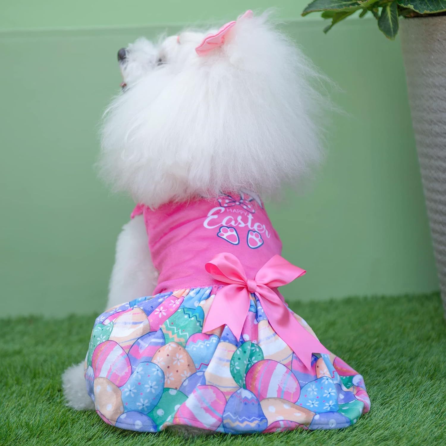 CuteBone Houndstooth Dog Dress Velvet Turtleneck Puppy Skirt with Bow Hair Rope Birthday Gift CVA18-D