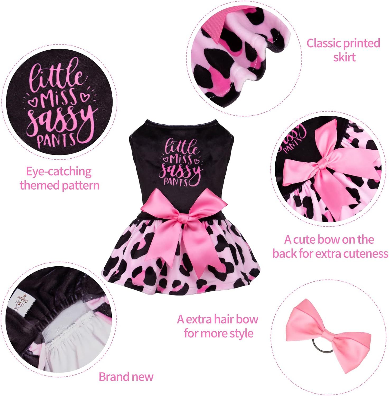 CuteBone Houndstooth Dog Dress Velvet Turtleneck Puppy Skirt with Bow Hair Rope Birthday Gift CVA15-D