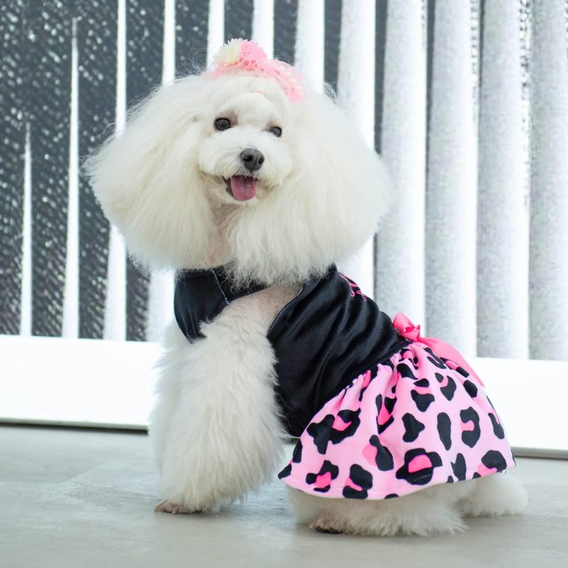 CuteBone Houndstooth Dog Dress Velvet Turtleneck Puppy Skirt with Bow Hair Rope Birthday Gift CVA15-D