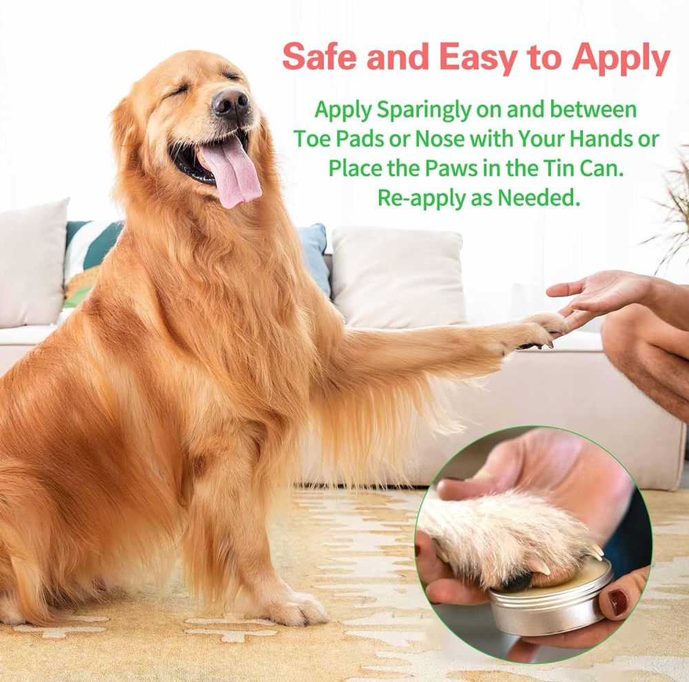 CuteBone Dog Paw Balm 2 oz (60g) Soother 100% Organic & Natural Puppy Moisturizer Nose Cream Butter Lick Safe for Dogs&Cats Foot Pad Heals, Repairs & 