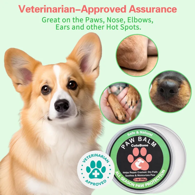 CuteBone Dog Paw Balm 2 oz (60g) Soother 100% Organic & Natural Puppy Moisturizer Nose Cream Butter Lick Safe for Dogs&Cats Foot Pad Heals, Repairs & 