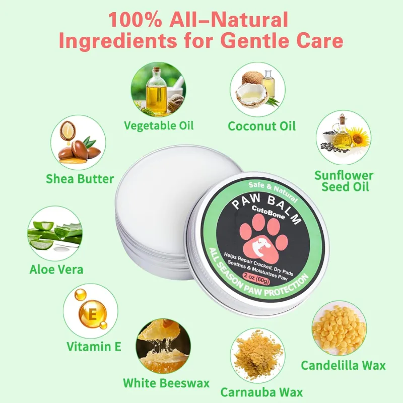 CuteBone Dog Paw Balm 2 oz (60g) Soother 100% Organic & Natural Puppy Moisturizer Nose Cream Butter Lick Safe for Dogs&Cats Foot Pad Heals, Repairs & 