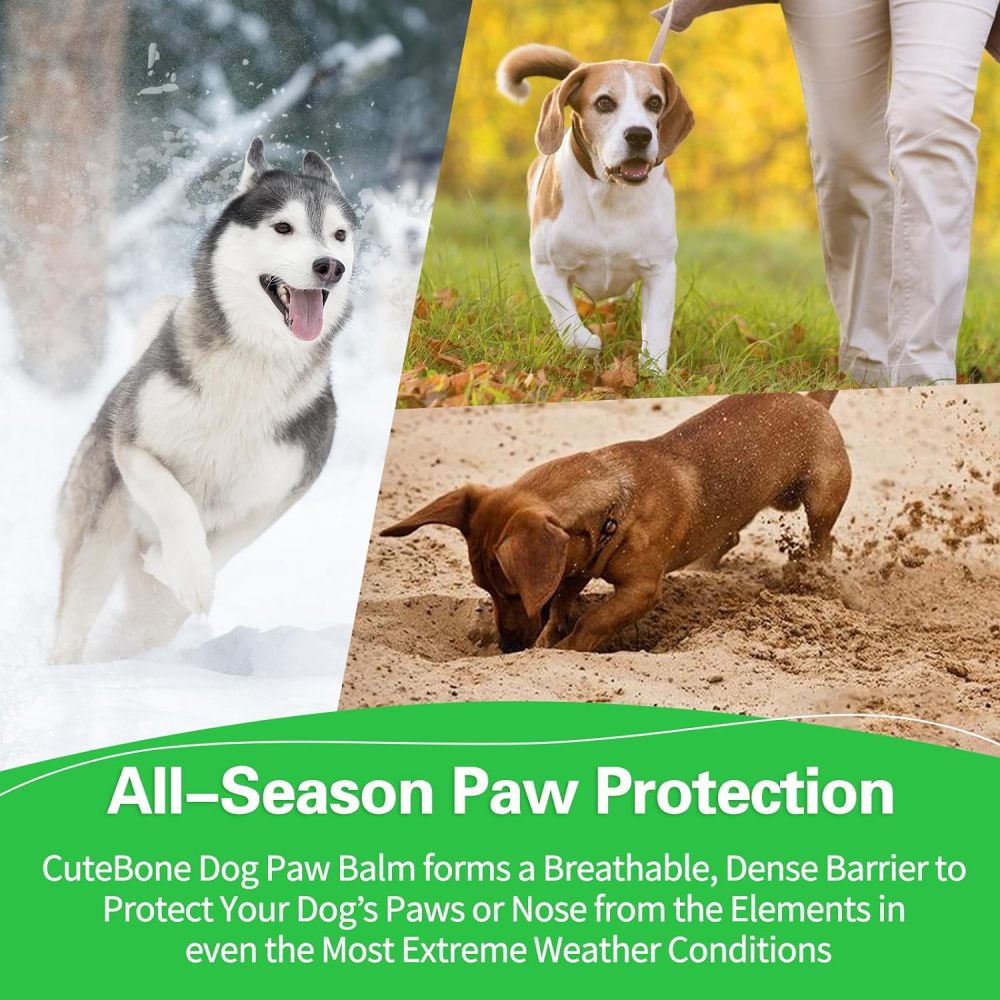 CuteBone Dog Paw Balm 2 oz (60g) Soother 100% Organic & Natural Puppy Moisturizer Nose Cream Butter Lick Safe for Dogs&Cats Foot Pad Heals, Repairs & 