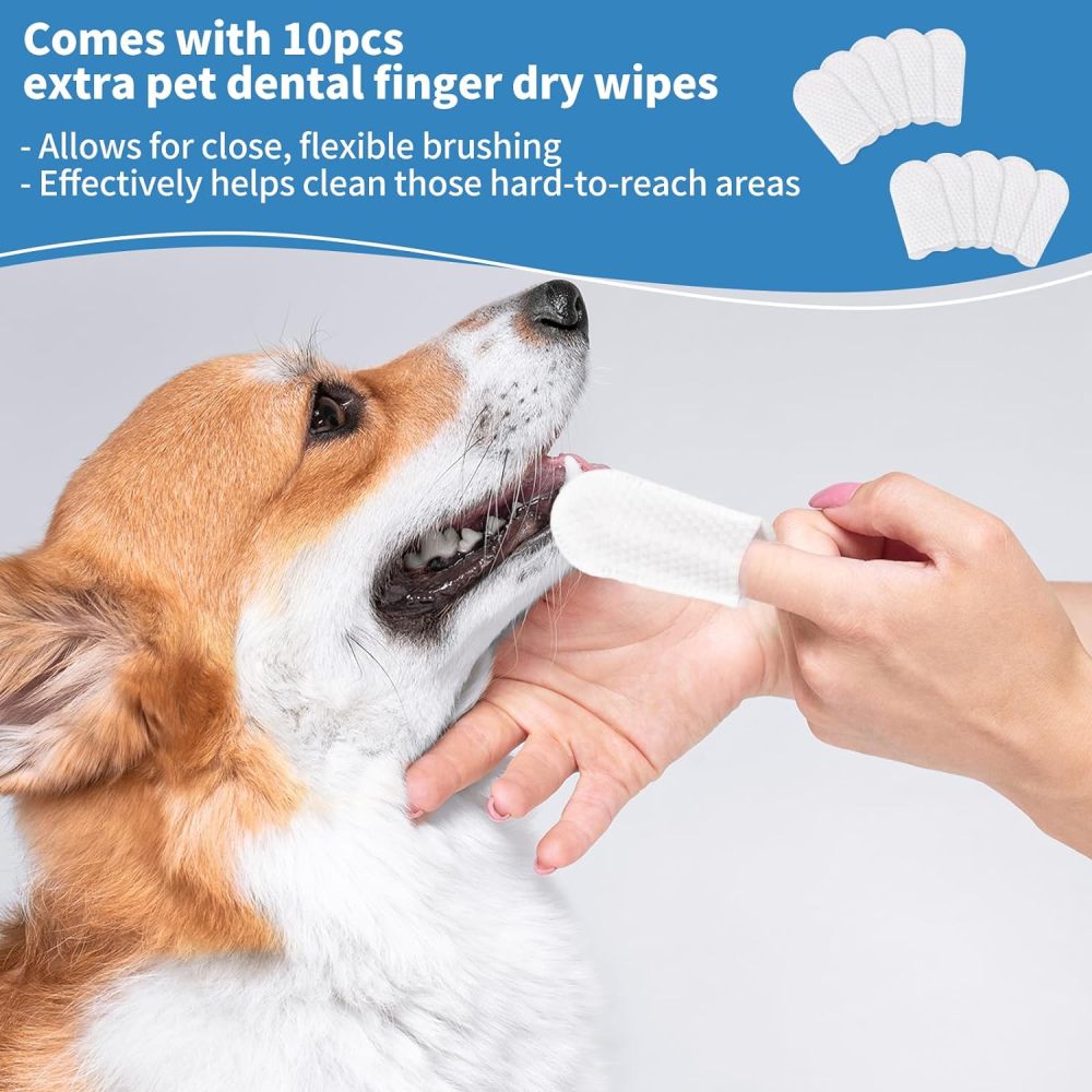 CuteBone Beef-Flavored Dog Toothpaste 4.3oz/120g with 10 Count Pet Dental Finger Dry Wipes Dental Care for Fresh Breath & Healthy Gums