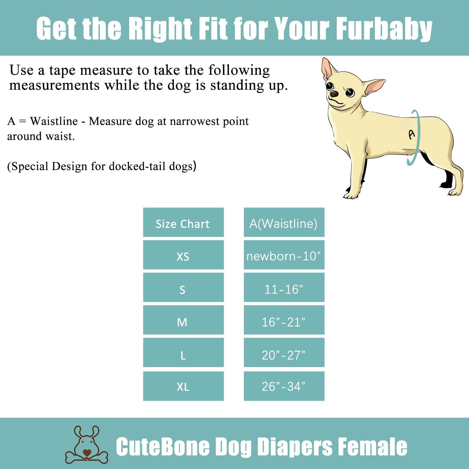 CuteBone Washable Dog Diapers Female 3 Pack Puppy Training Pants for Docked-tail Dogs WWD05