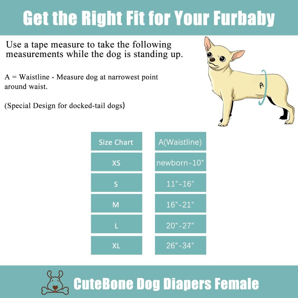 CuteBone Washable Dog Diapers Female 3 Pack Puppy Training Pants for Docked-Tail Dogs WWD07