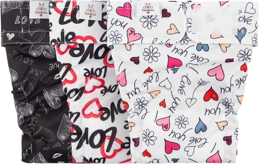 CuteBone Washable Dog Diapers Female 3 Pack Puppy Training Pants for Docked-tail Dogs WWD03