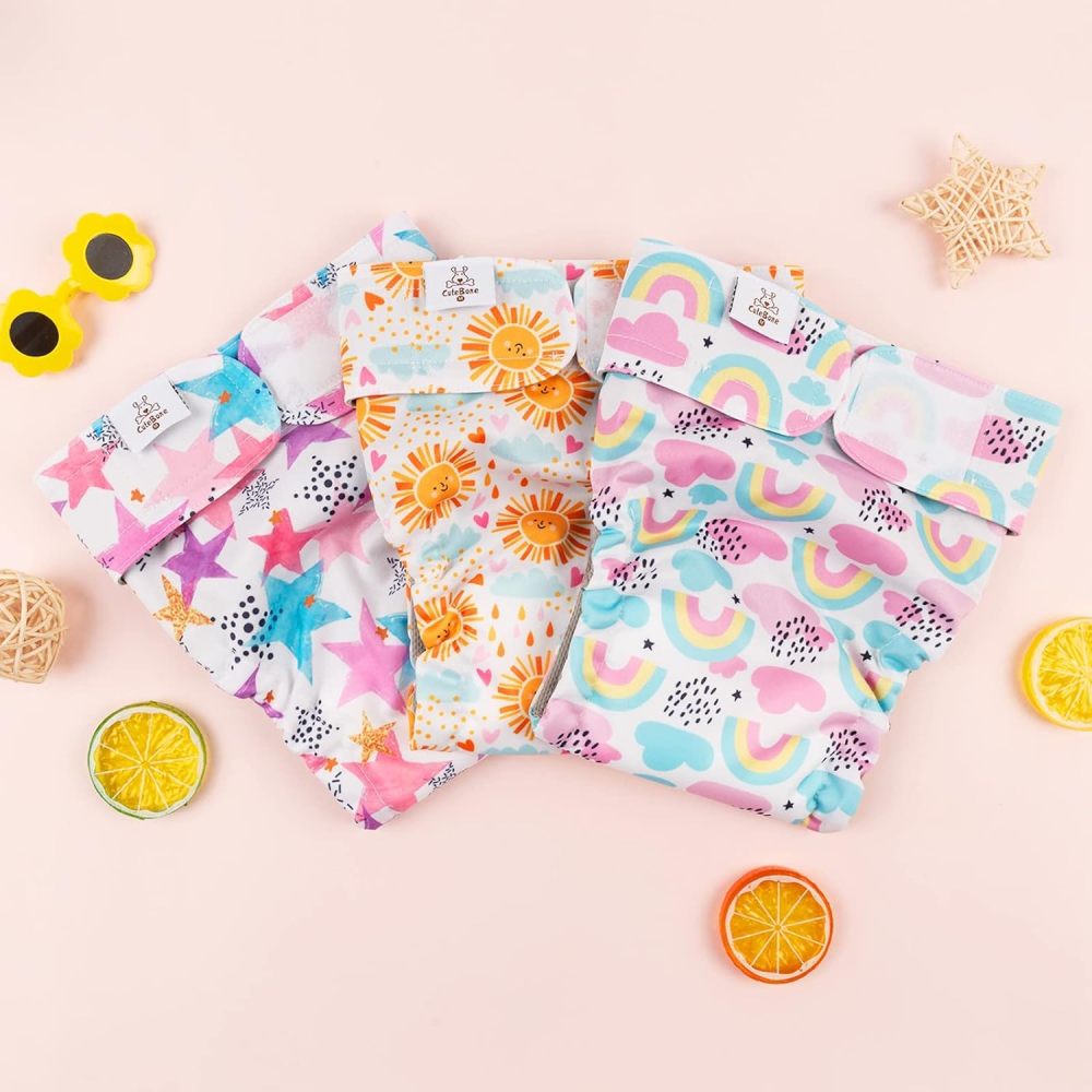 CuteBone Washable Dog Diapers Female 3 Pack Puppy Training Pants for Docked-tail Dogs WWD05
