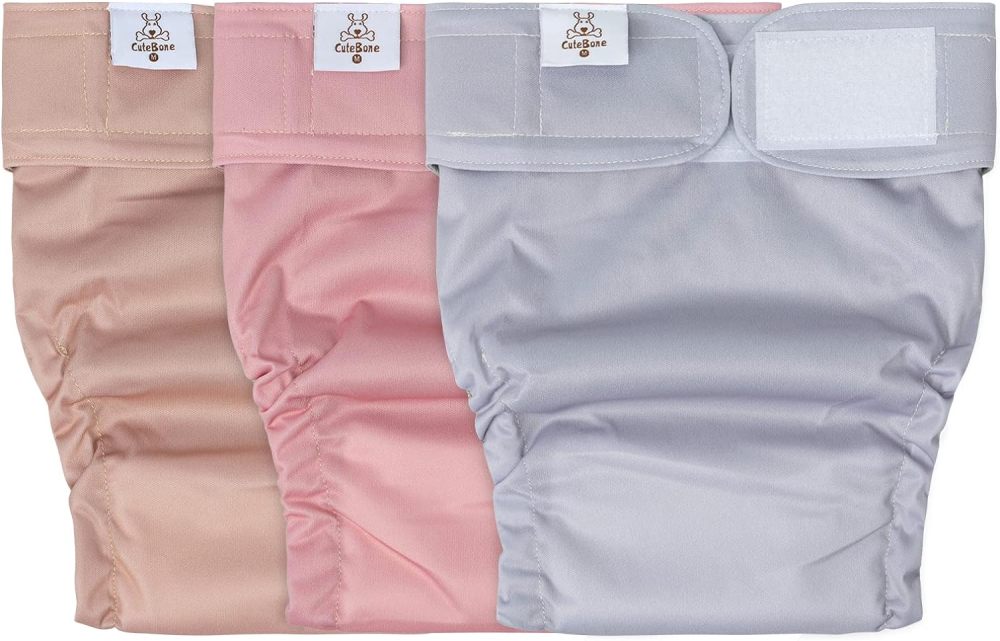 CuteBone Washable Dog Diapers Female 3 Pack Puppy Training Pants for Docked-Tail Dogs WWD07
