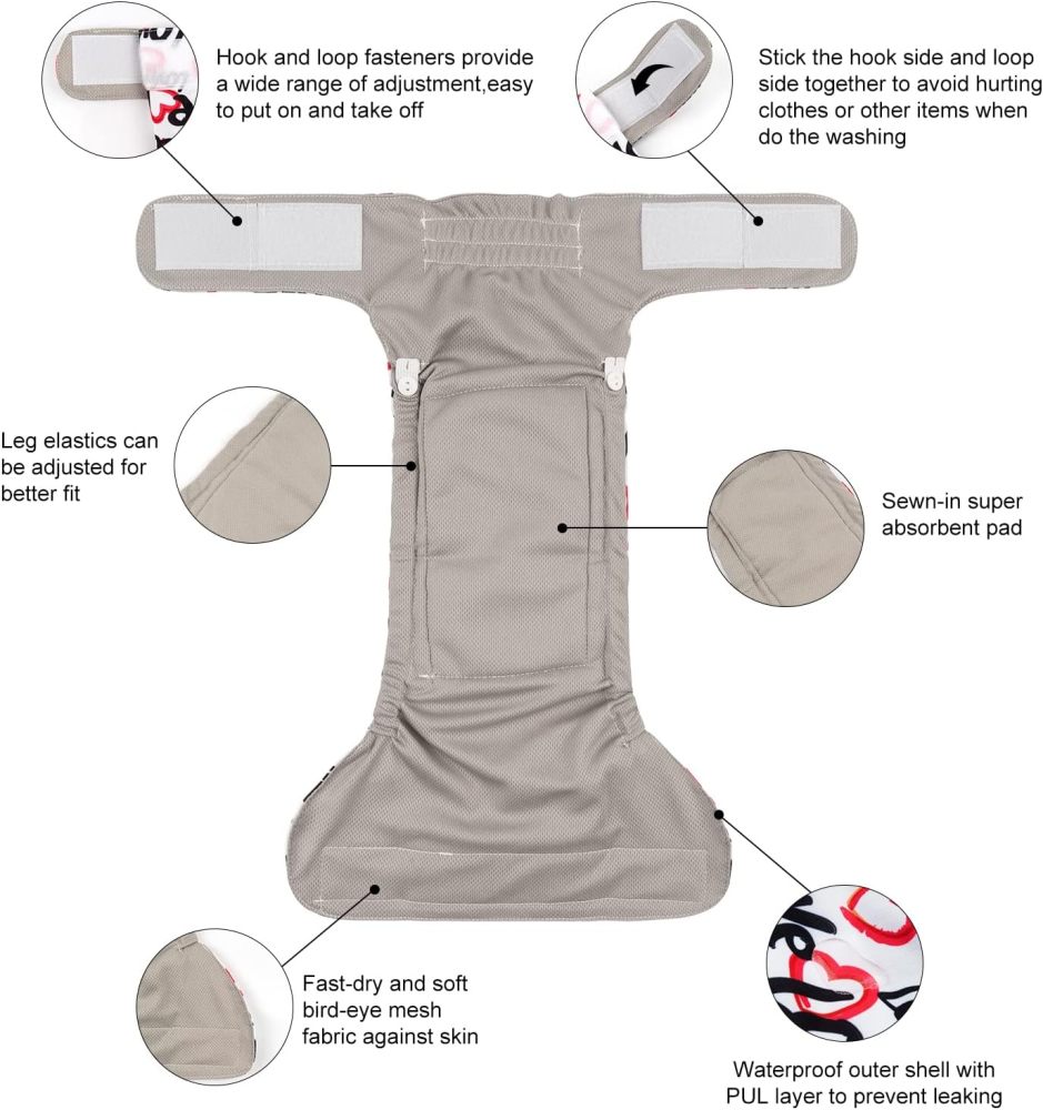 CuteBone Washable Dog Diapers Female 3 Pack Puppy Training Pants for Docked-tail Dogs WWD03