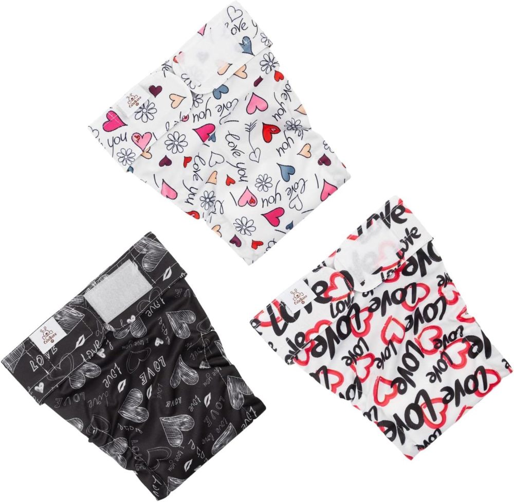 CuteBone Washable Dog Diapers Female 3 Pack Puppy Training Pants for Docked-tail Dogs WWD03