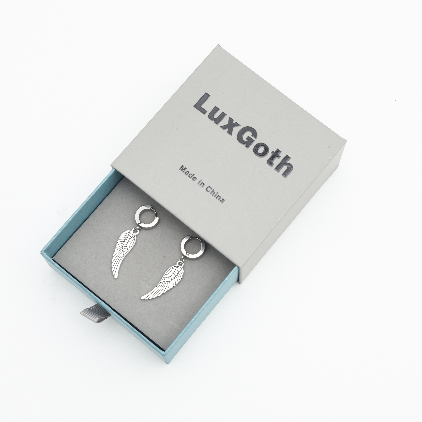 LuxGoth Vintage Angel Wing Earrings - Stainless Steel Feather Wing Dangle Earrings with Small Hoop, Unisex Hanging Drop Jewerly for Men and Women