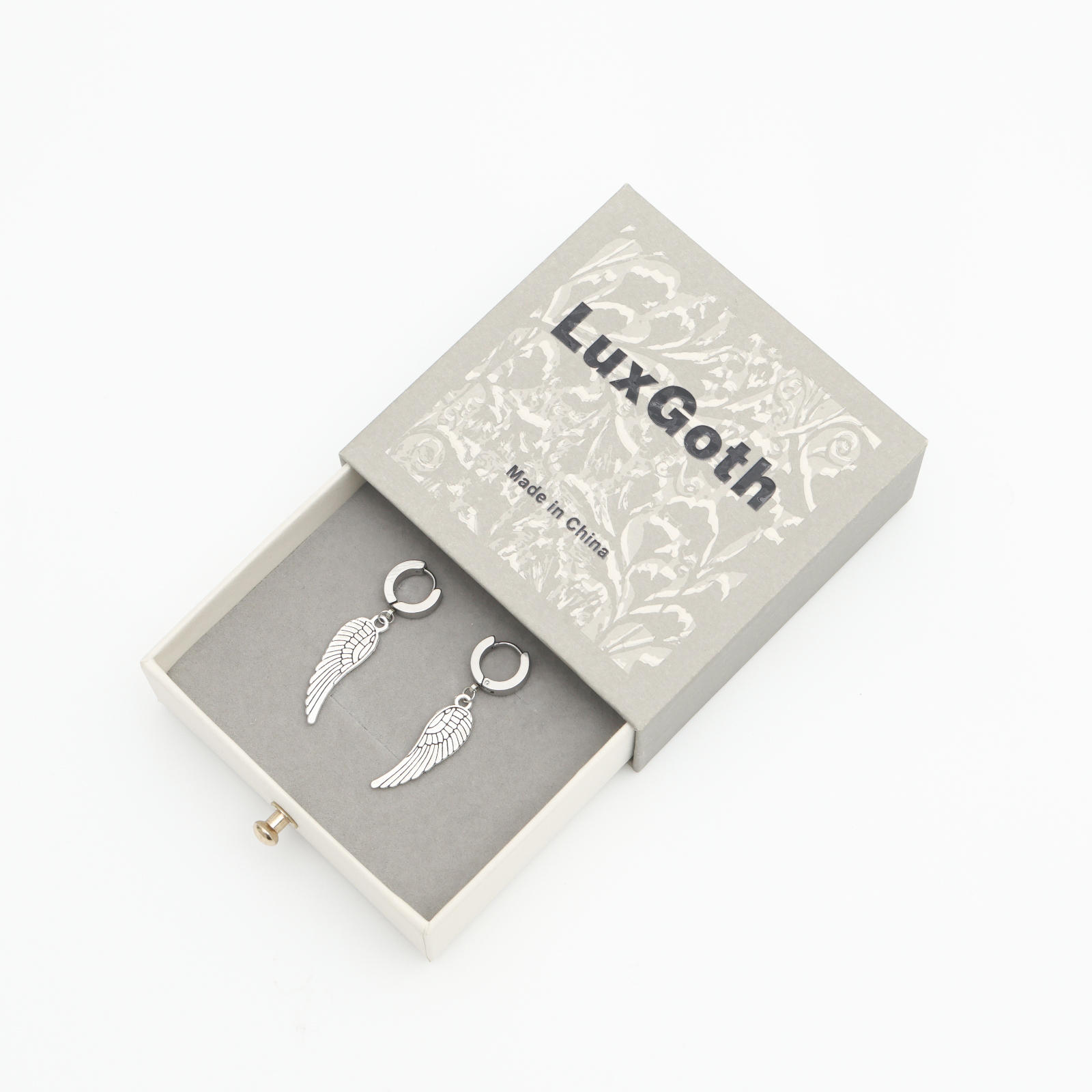 LuxGoth Vintage Angel Wing Earrings - Stainless Steel Feather Wing Dangle Earrings with Small Hoop, Unisex Hanging Drop Jewerly for Men and Women