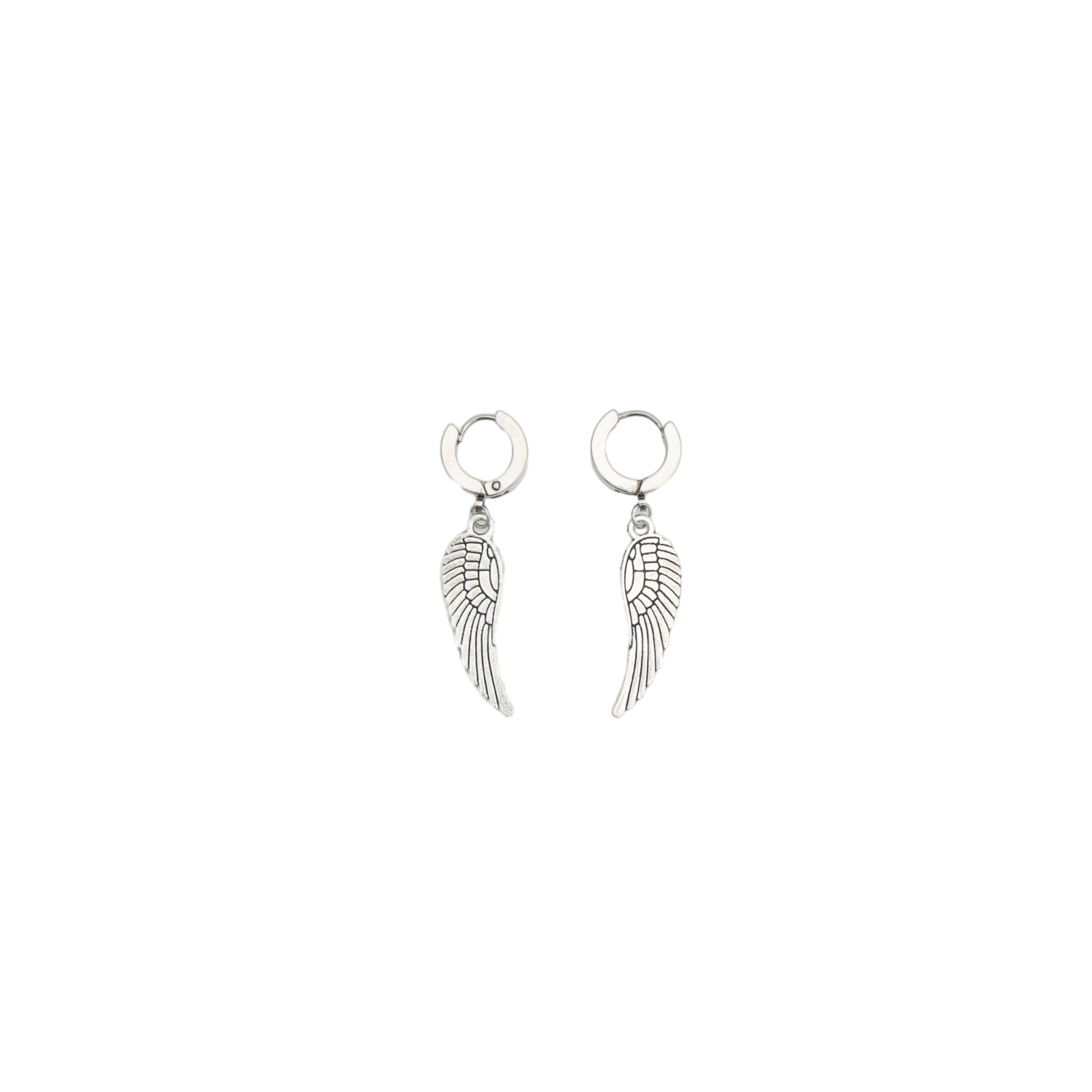 LuxGoth Vintage Angel Wing Earrings - Stainless Steel Feather Wing Dangle Earrings with Small Hoop, Unisex Hanging Drop Jewerly for Men and Women
