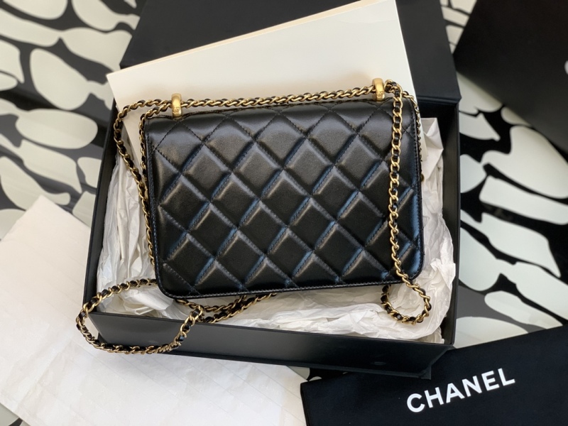 CHANEL Chanel Double Gold Beads Small Gold Ball Chain Rhomboid calfskin with metal coin purse shoulder crossbody bag