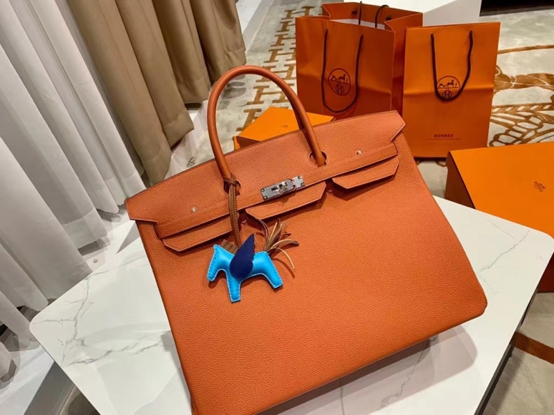 Birkin40 Hermes Orange/Silver button handbag