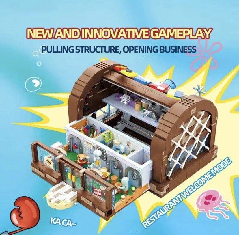 SpongeBob Krusty Krab Restaurant Building Blocks Dollhouse Set in Box Kids Gifts