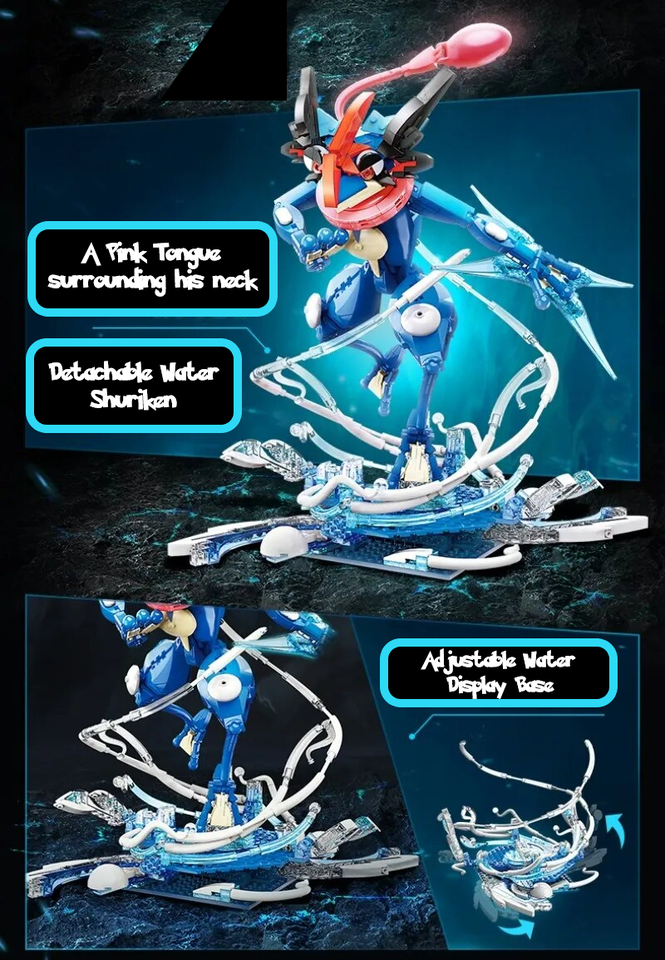 Official Pokémon LARGE 16" Ash Greninja Building Blocks Set Creative - NEW