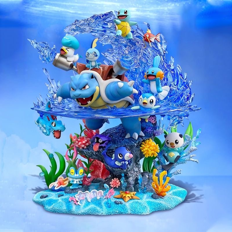 Anime Pokemon Blastoise Water Family Bucket lightable Statue boxed PVC figure