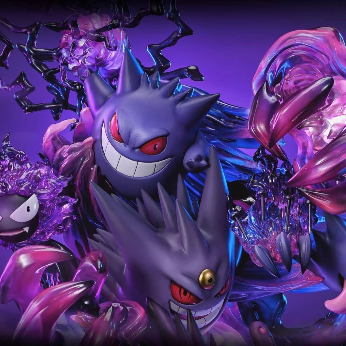 Anime Pokemon Gengar Family Shadow Ball lightable Statue boxed PVC figure