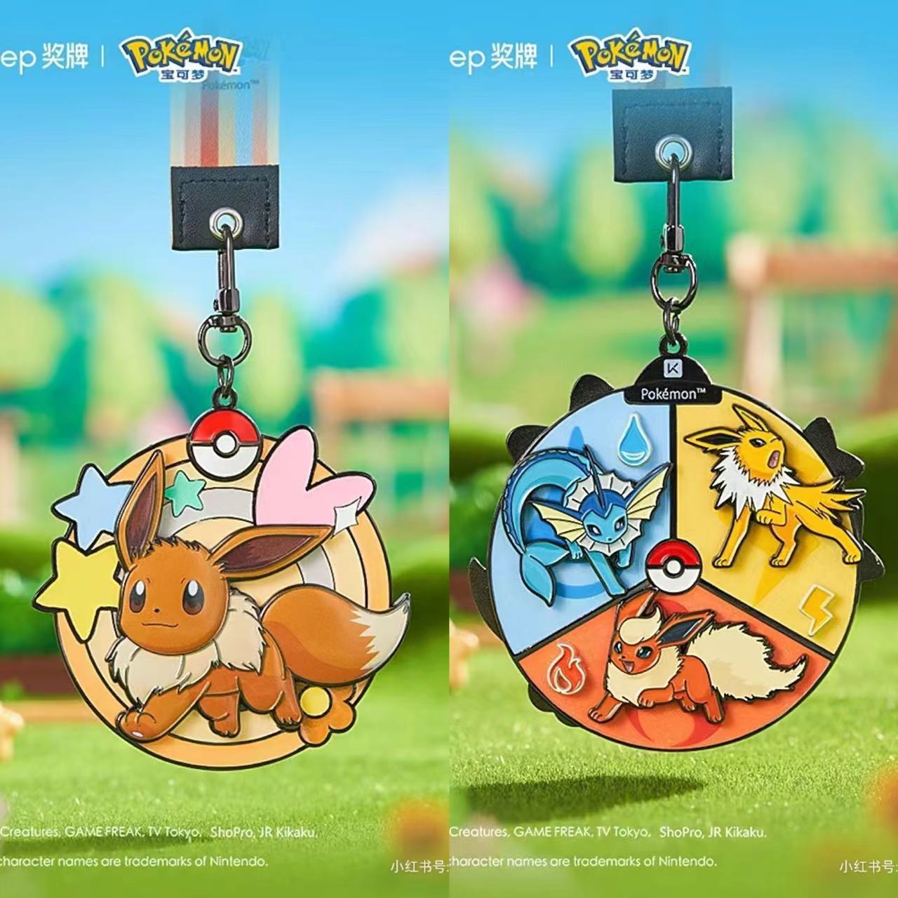 【Official Genuine New Unopened】Keep Medal Pokémon Eevee Evolution Series (Set of 3 + Display Stand)