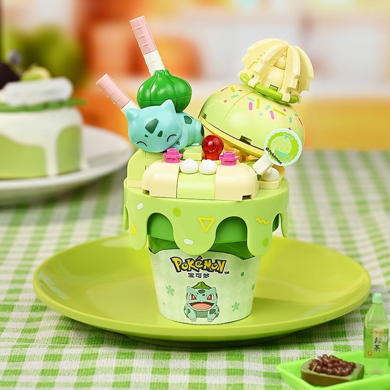 Keeppley Wonderful Building Blocks: Pokémon Ice Cream Cone Series - Pikachu Toy and Bulbasaur Ornament, a Great Gift Option