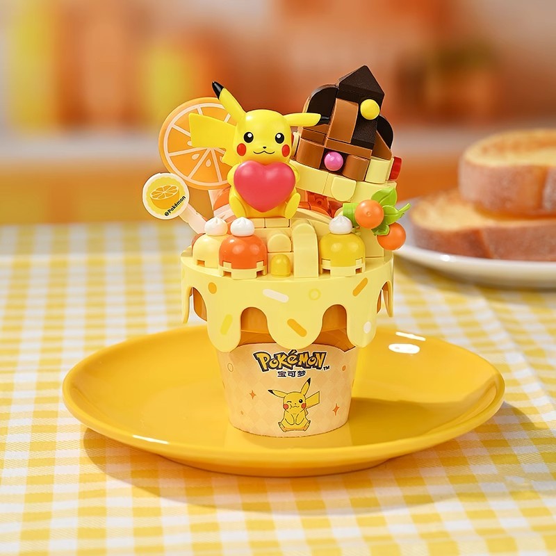 Keeppley Wonderful Building Blocks: Pokémon Ice Cream Cone Series - Pikachu Toy and Bulbasaur Ornament, a Great Gift Option