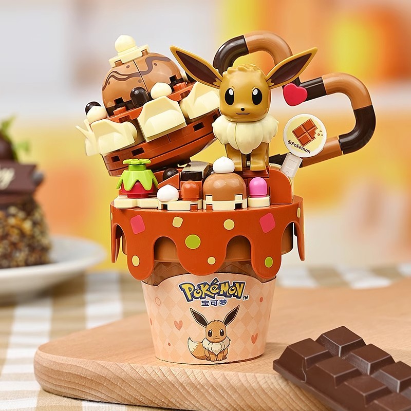 Keeppley Wonderful Building Blocks: Pokémon Ice Cream Cone Series - Pikachu Toy and Bulbasaur Ornament, a Great Gift Option