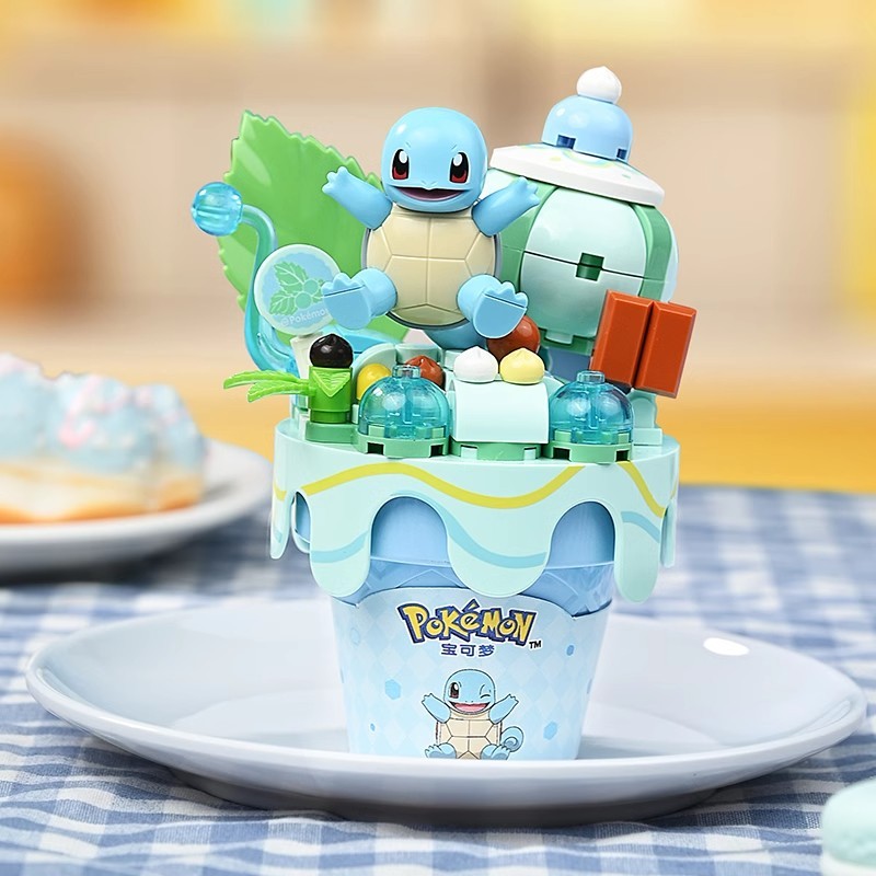 Keeppley Wonderful Building Blocks: Pokémon Ice Cream Cone Series - Pikachu Toy and Bulbasaur Ornament, a Great Gift Option