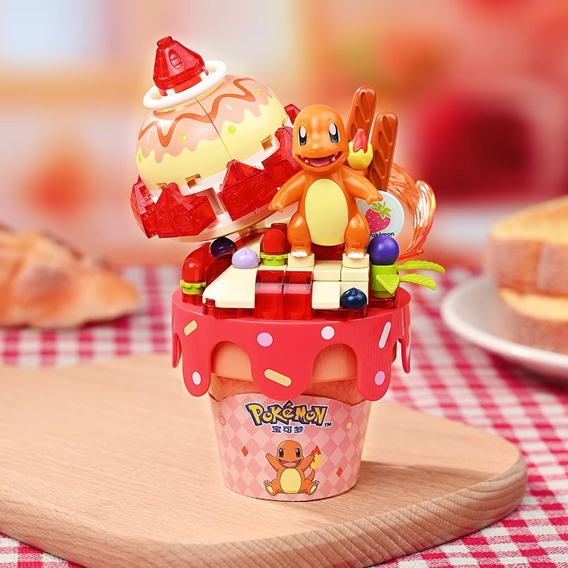 Keeppley Wonderful Building Blocks: Pokémon Ice Cream Cone Series - Pikachu Toy and Bulbasaur Ornament, a Great Gift Option