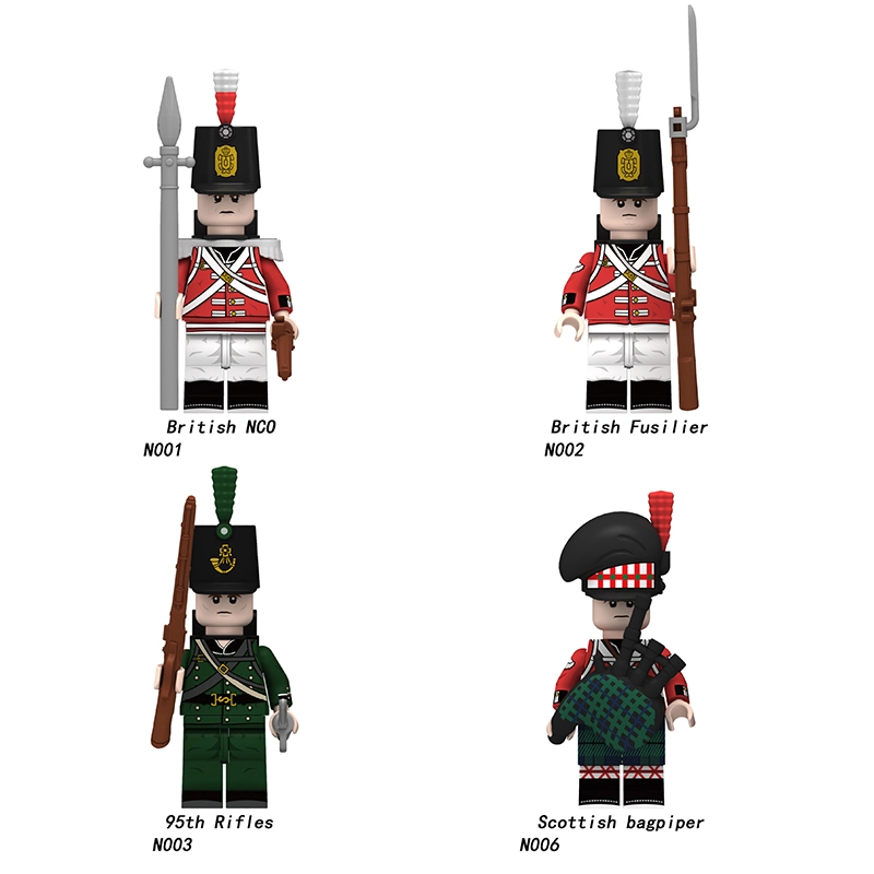 N001-003 Napoleonic Wars Military Soldiers Building Blocks WW2 Minifigs NCO British Fusilier Rifles Weapons Toys Children Gifts N004