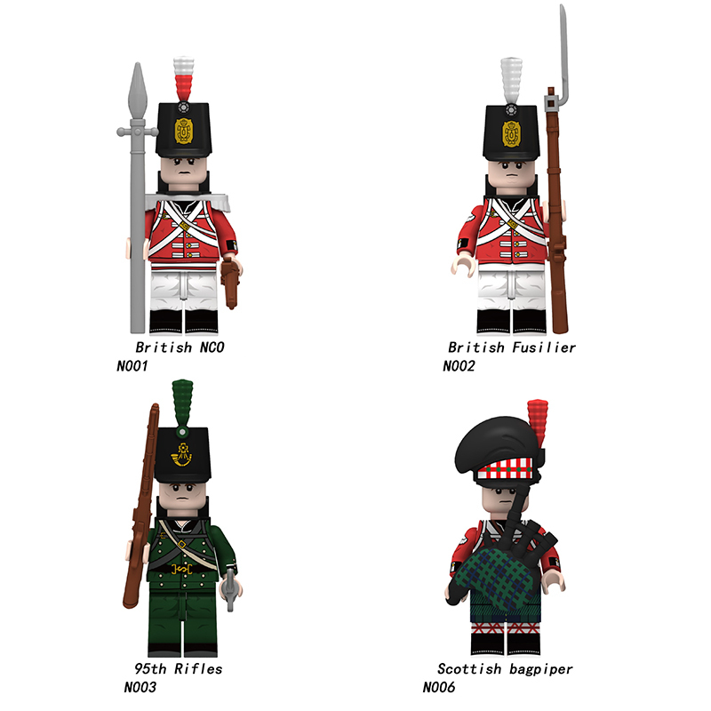 N001-003 Napoleonic Wars Military Soldiers Building Blocks WW2 Minifigs NCO British Fusilier Rifles Weapons Toys Children Gifts N004