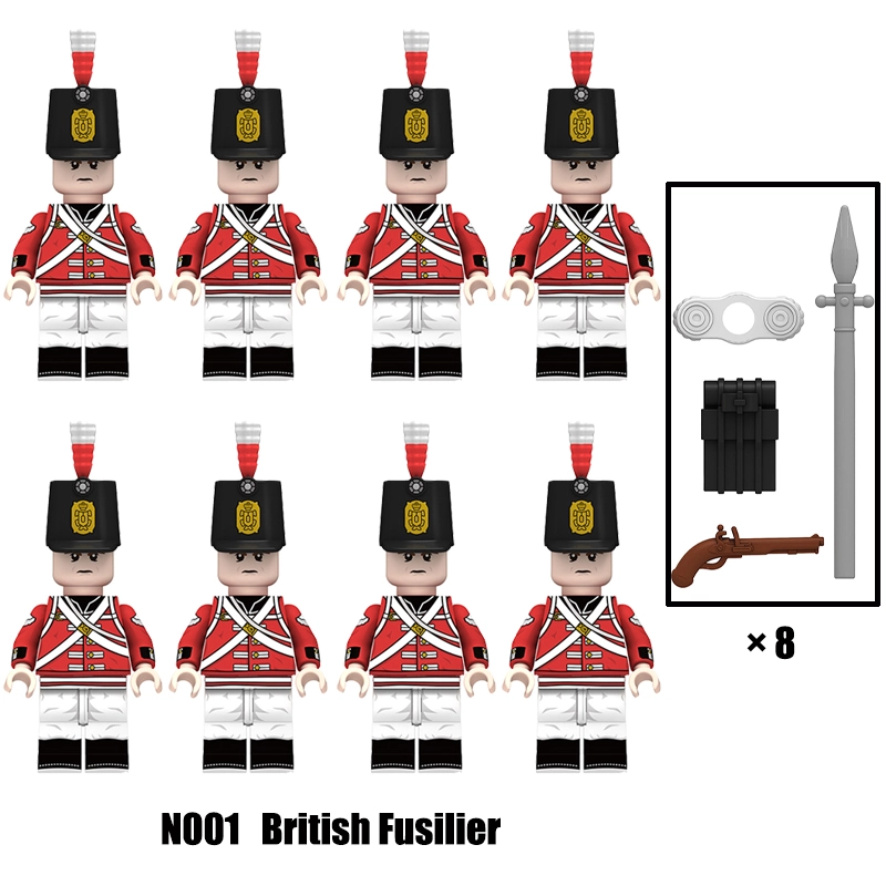 N001-003 Napoleonic Wars Military Soldiers Building Blocks WW2 Minifigs NCO British Fusilier Rifles Weapons Toys Children Gifts N004