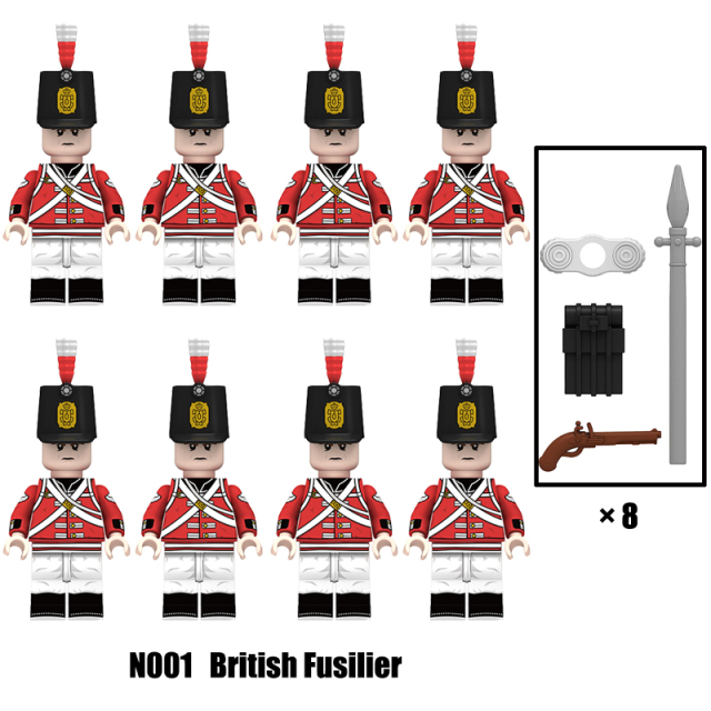 N001-003 Napoleonic Wars Military Soldiers Building Blocks WW2 Minifigs NCO British Fusilier Rifles Weapons Toys Children Gifts N004
