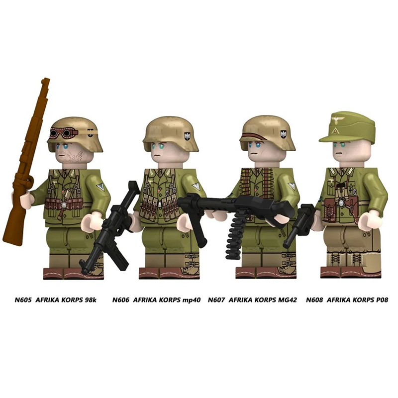N605-608 WW2 AFRIKA KORPS 98k Building Blocks Educational Assembly Action Figures Minifigs P08 Toys Christmas Gift Children WW1