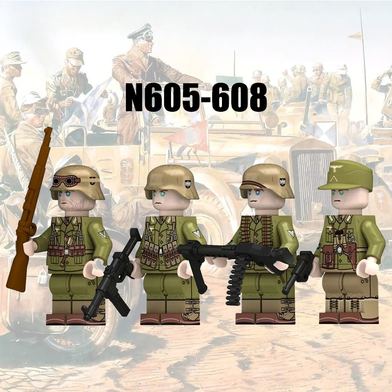 N605-608 WW2 AFRIKA KORPS 98k Building Blocks Educational Assembly Action Figures Minifigs P08 Toys Christmas Gift Children WW1