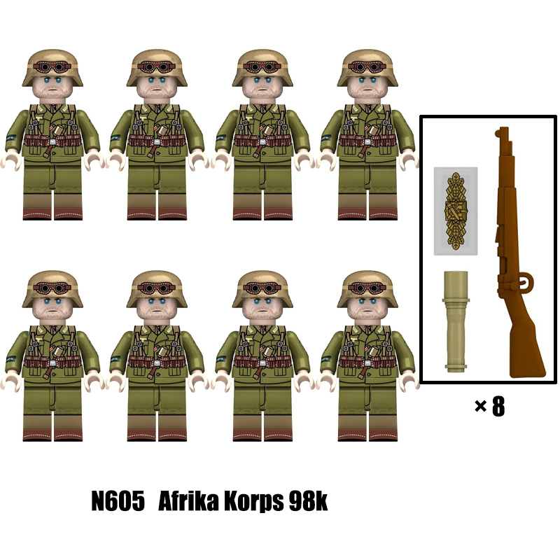 N605-608 WW2 AFRIKA KORPS 98k Building Blocks Educational Assembly Action Figures Minifigs P08 Toys Christmas Gift Children WW1