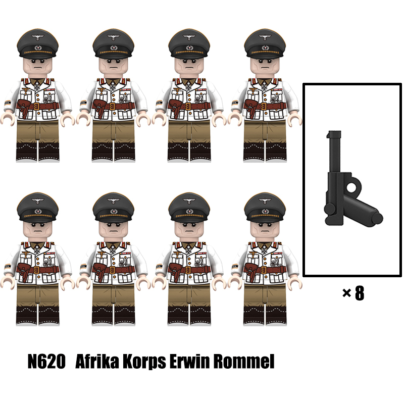 N605-608 WW2 AFRIKA KORPS 98k Building Blocks Educational Assembly Action Figures Minifigs P08 Toys Christmas Gift Children WW1