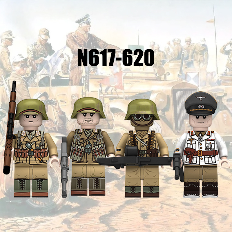 N605-608 WW2 AFRIKA KORPS 98k Building Blocks Educational Assembly Action Figures Minifigs P08 Toys Christmas Gift Children WW1