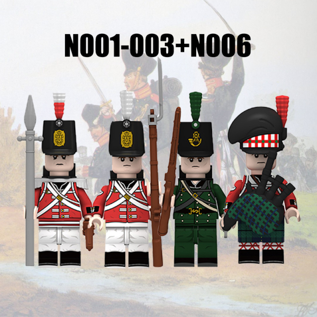 N001-003 Napoleonic Wars Military Soldiers Building Blocks WW2 Minifigs NCO British Fusilier Rifles Weapons Toys Children Gifts N004