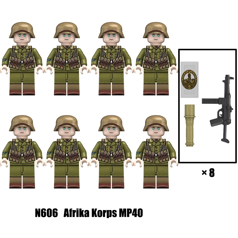 N605-608 WW2 AFRIKA KORPS 98k Building Blocks Educational Assembly Action Figures Minifigs P08 Toys Christmas Gift Children WW1