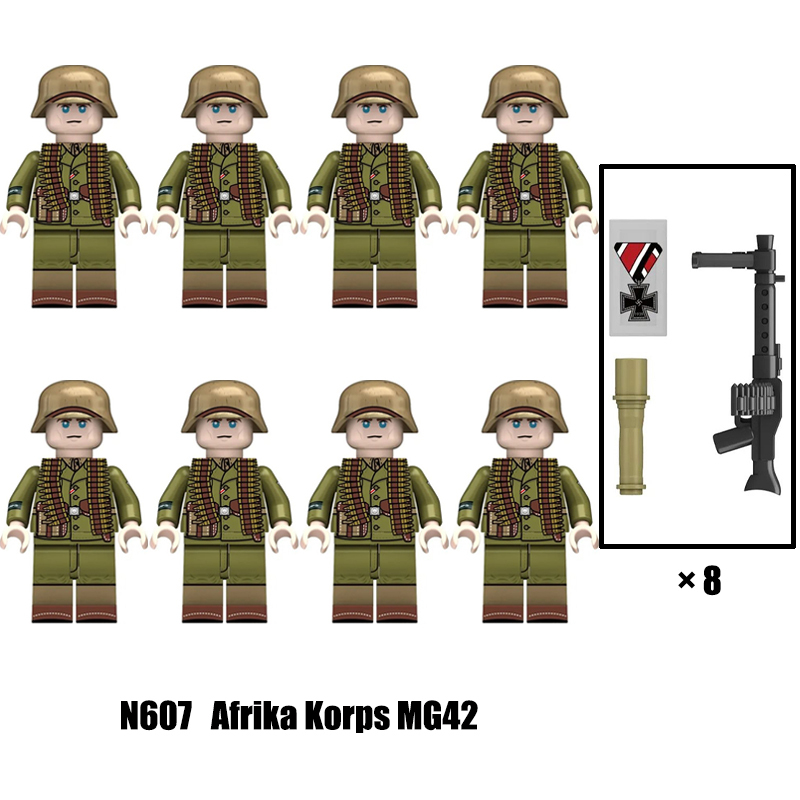 N605-608 WW2 AFRIKA KORPS 98k Building Blocks Educational Assembly Action Figures Minifigs P08 Toys Christmas Gift Children WW1